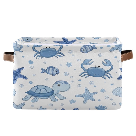 1-Pack Square Closet Organizers with Handles Open Basket Bins Marine Organisms Storage Basket for Home Office