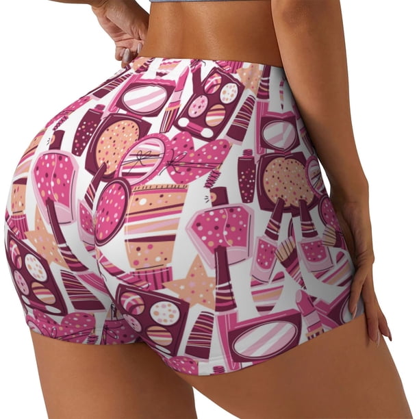 Balery Cute Girl Pantalones cortos de entrenamiento estampados para mujer, sin costuras, ajustados, para gimnasio, yoga, correr, deportes, ejercicio activo, fitness.-Small