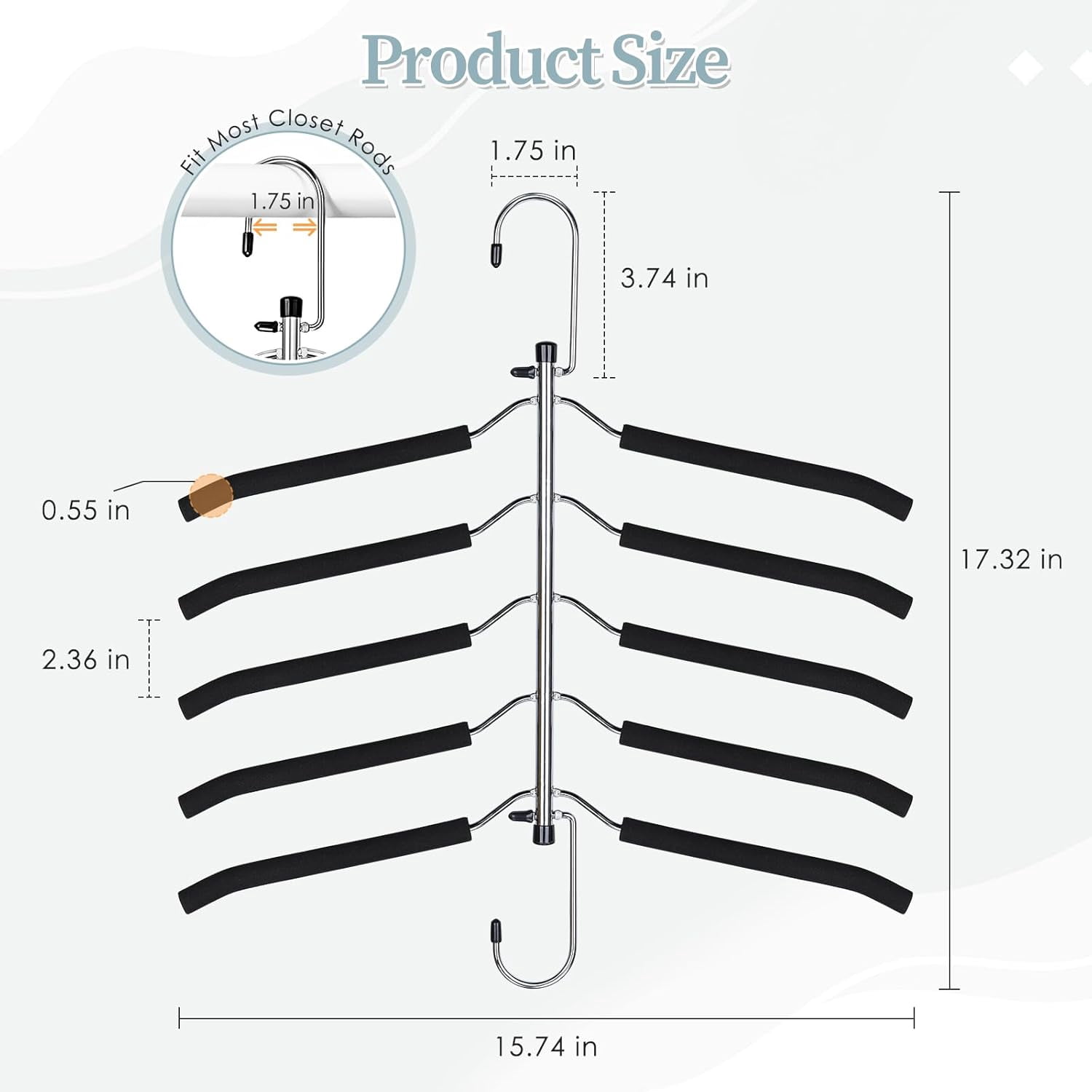 Clothes Hangers Space Saving Shirt Organizer, Non Slip Multi Shirt Hangers for Closet with Foam Padded Closet Organizers and Storage for Sweater Hoodie Blouse Coat Dress Short Black 4 Pack