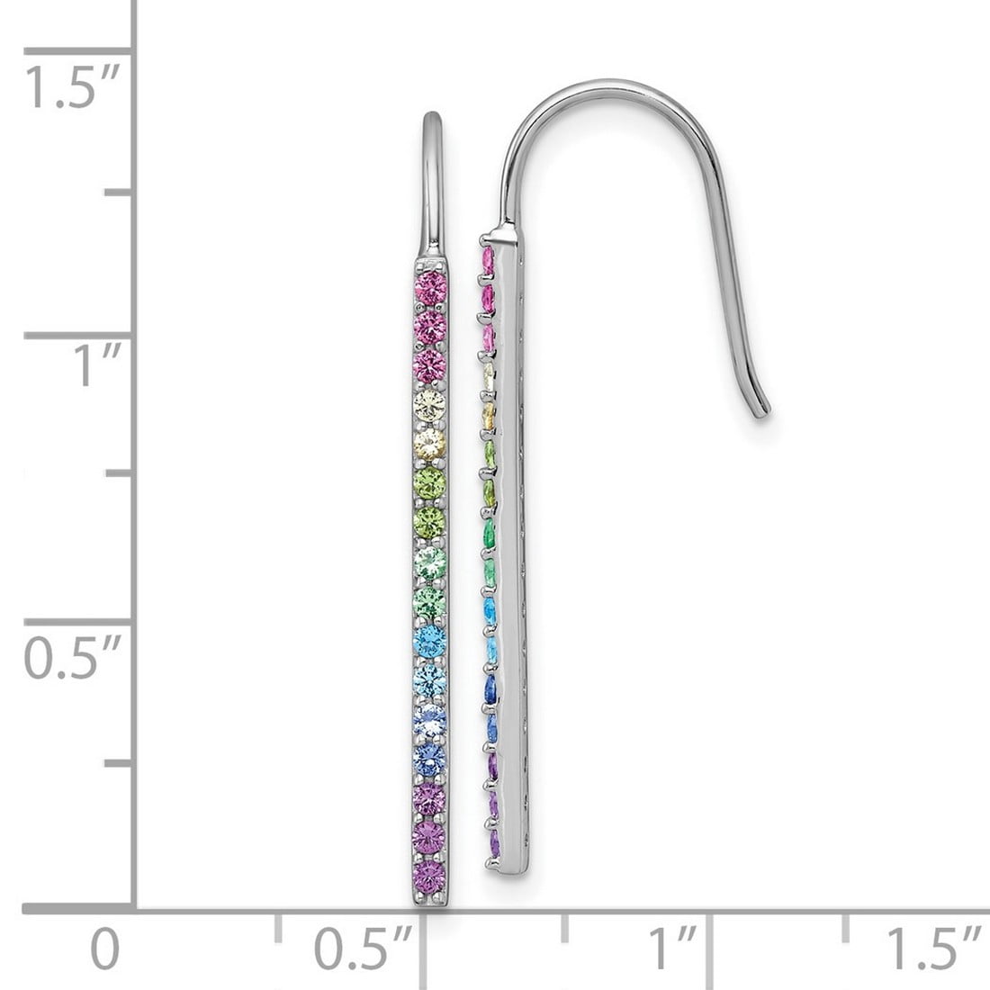 925 Sterling Silver Rhodium Platedmulti Color Nano Crystals Bar Shepherd Hook Earrings 37.8x1.75mm Wide Stud Earring for