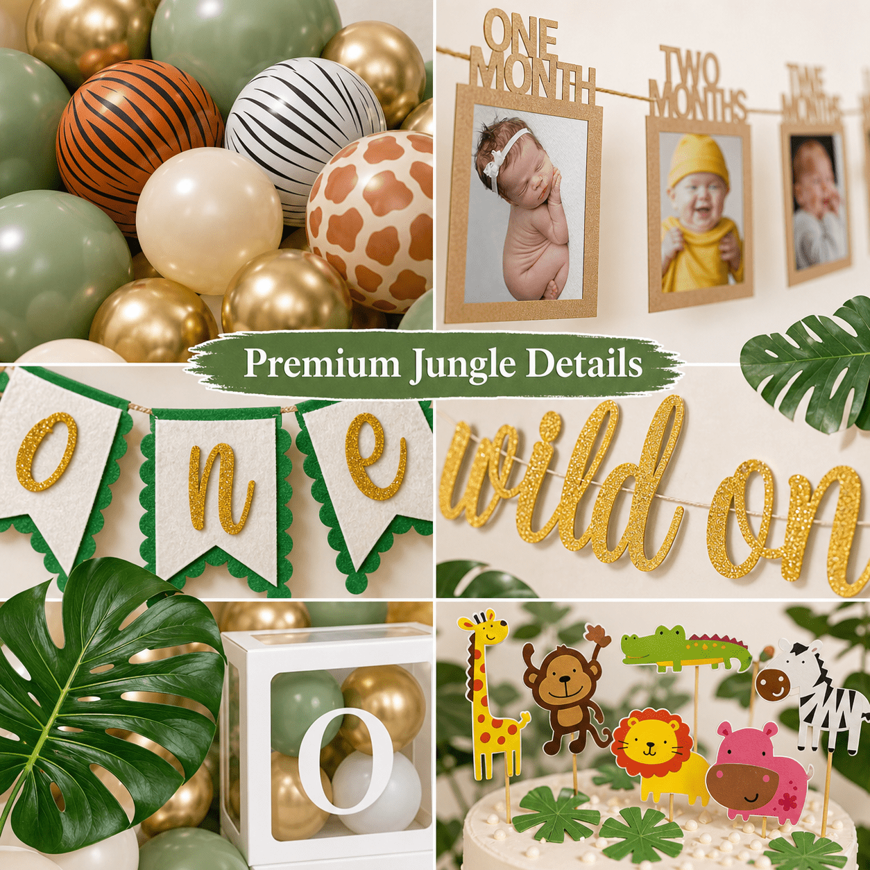 Wild One Birthday Decorations, 1st Birthday Decorations for Boy or Girl, Photo Banner, Balloon Box, Balloons Garland, High Chair Banner, Jungle Theme Safari Party Backdrop for Boys & Girls