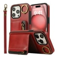 thumbnail image 2 of Wallet Case for iPhone 16 Pro, with Wrist Strap 360 Rotating Finger Ring Flip Zipper PU Leather Stand Card Slots Shockproof Drop Protective Phone Cover Girls Women Magnetic Buckle, Red, 2 of 8