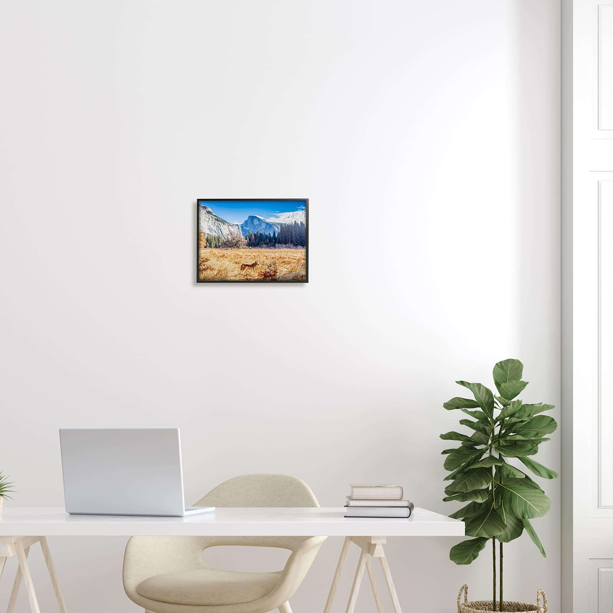 Stupell Industries Wolf Grazing Rural Grassland Clear Sky Mountains Photograph Black Framed Art Print Wall Art, Design by Jeff Poe Photography