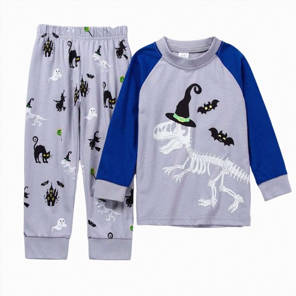 Gibobby Toddler Boys Pajamas Boys Clothes Sets Cartoon Print Long Sleeve Top Pants Matching Pajamas Pajamas Loungewear Boys Pajamas Toddler Boys Clothes,Grey,Size 6-7 Years