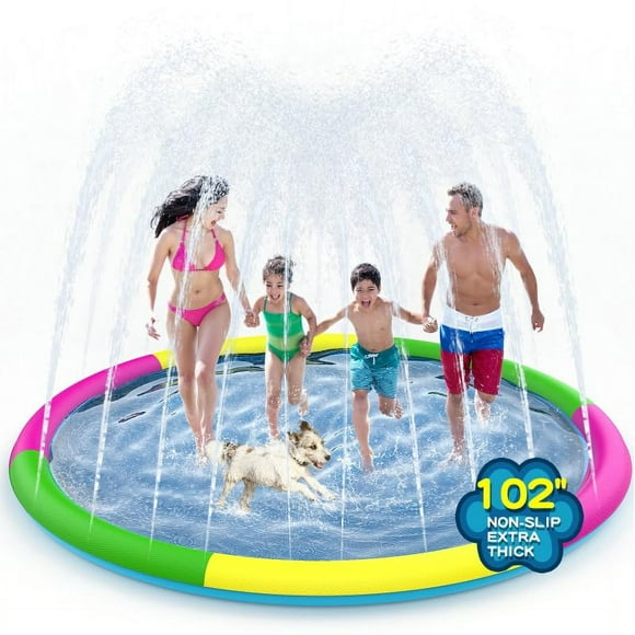 Growsland Non Slip Splash Pad for Kids and Dogs, 102'' Extra Large Splash Pad Outdoor Sprinkler for Kids, Dog Water Summer Toys Outdoor Toys for Toddlers 3-5 Kids Ages 4-8