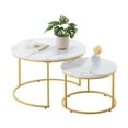thumbnail image 1 of VEVOR Ensemble de 2 Tables Basses Gigognes Table Basse Ronde 27,6 Po (Blanc et Or), 1 of 9
