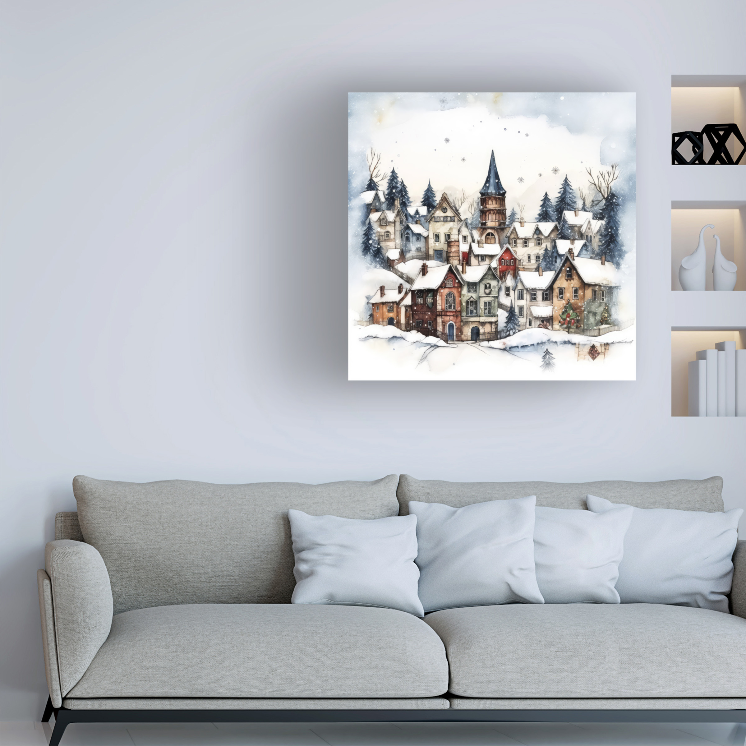 Canvas Wall Art - The Golden Valley 'Christmas Town' Wall Art for Living Room, Bedroom, or Office DÃ©cor by Trademark Fine Art - 35 x 35 Inches