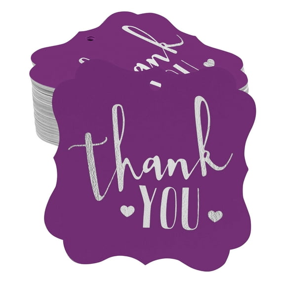 Inkdotpot Hang Tags Thank You Bridal Shower-Baby Shower-Retirement-Wedding-Birthday Favor Bracket Shape Gift Tags Real Silver Foil Bonbonniere Tag Pack Of 50