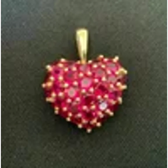 14K Yellow Gold Plated Silver In 1.20Ct Round Lab Created Red Ruby Heart Pendant