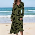 thumbnail image 2 of WTOBBY Women's Long Sleeve Casual Floral Print V-Neck Waist Long Dress Flowy Maxi Style with Adjustable Tie Versatile Print for Seasonal Outings Lightweight Fabric,Army Green L, 2 of 4