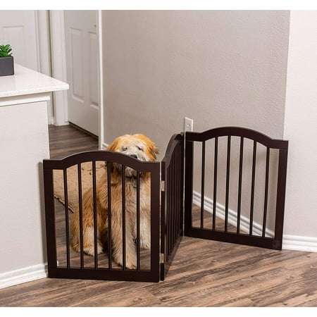 Internet's Best Pet Gate with Arched Top | 3 Panel | 24 Inch Step Over Fence | Free Standing Folding Z Shape Indoor Doorway Hall Stairs Dog Puppy Gate | Fully Assembled | Espresso | Wooden