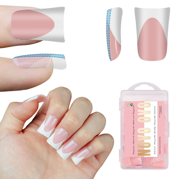 Nail Tips NOVO OVO White French Tip Short Duck Duck, 12 tamaños