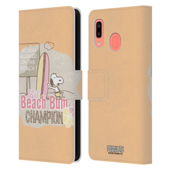 Head Case Designs Officially Licensed Peanuts Beach Bum Snoopy Champion Leather Book Wallet Case Cover Compatible with Samsung Samsung Galaxy A20 / A30 2019