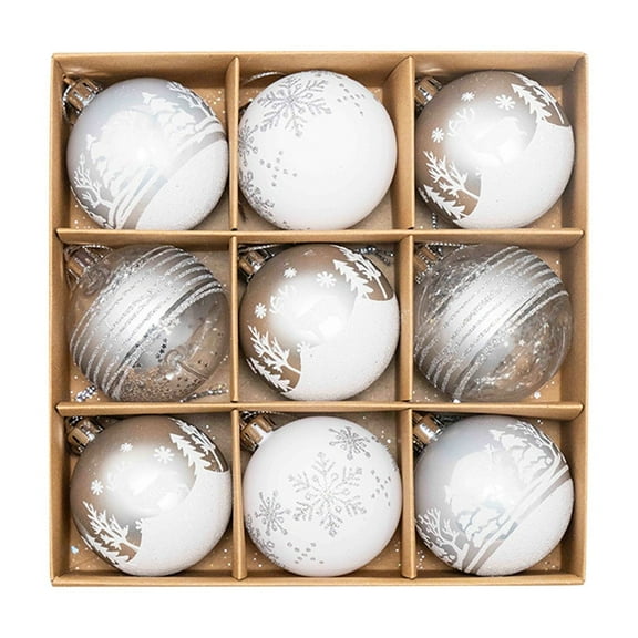 Hvmvliv Christmas Ornaments 9Pc 2.34inch White Painted Christmas Tree Ornaments Set Plastic Shatterproof Xmas Tree Ornaments Mini Hanging Balls Ornament for Wedding Party Holiday Decoration Silver