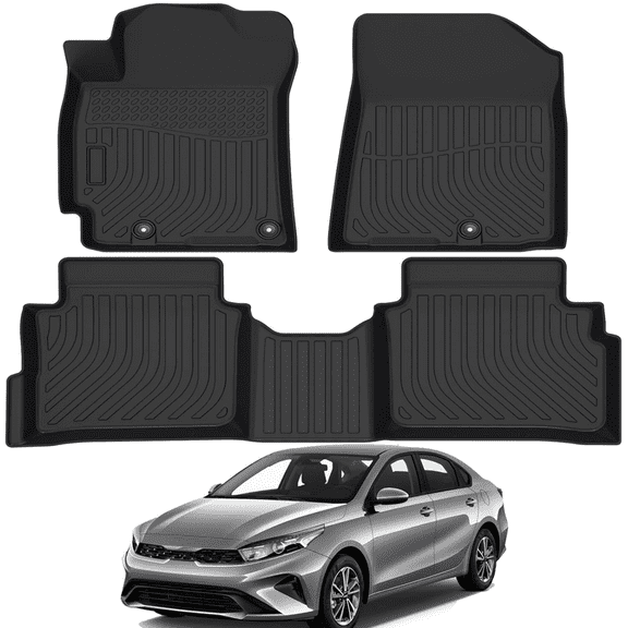 Car Floor Mats for 2019-2023 Kia Forte - Full Set, Custom Fit TPE Rubber Non-Slip Automotive Floor Liners, Easy to Clean All-Weather Car Mats