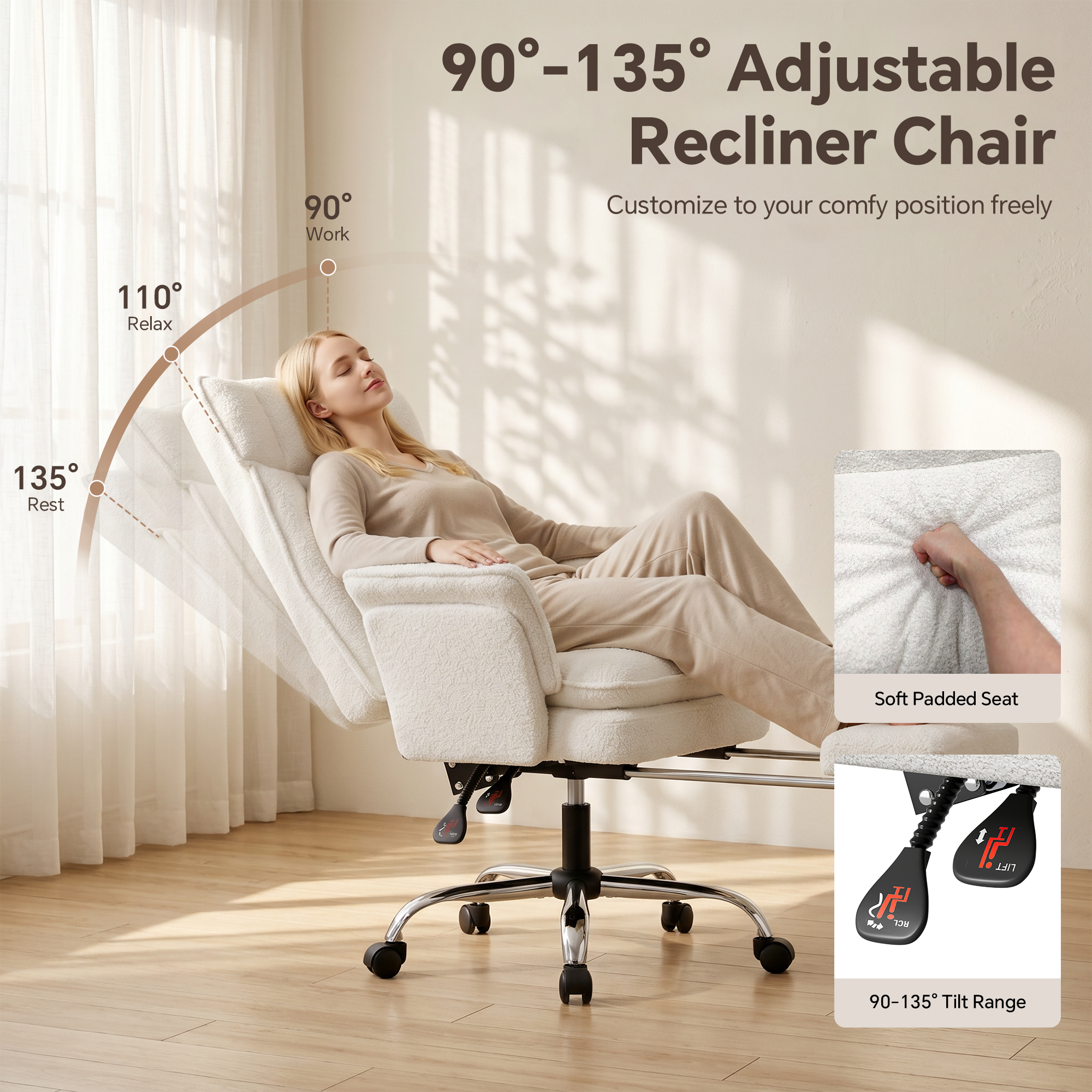 Mr Ironstone Reclining Office Chair with Footrest, White photo 4