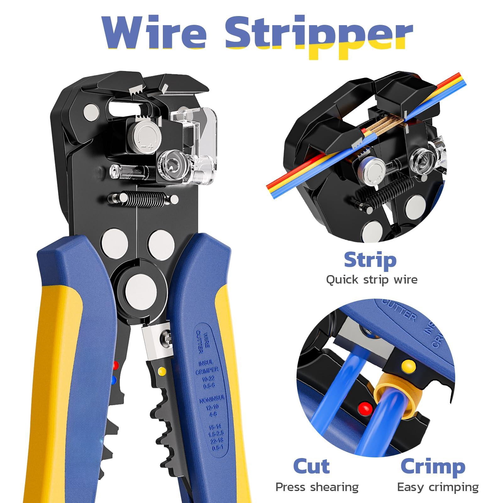 Wire Stripper And Crimping Tool Awg 24-10 Automatic With 22-10 Ratchet Crimper For Heat Shrink Connectors