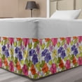 thumbnail image 1 of Spring Bed Skirt, Continuous Hibiscus Flora Botanical Themed Pattern on Geometric Lattice Graphic, Elastic Bedskirt Dust Ruffle Wrap Around for Bedding Decor, 4 Sizes, Multicolor, by Ambesonne, 1 of 2