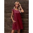 thumbnail image 4 of CALIPESSA Womens Summer Red Ruffle Armhole Solid Round Neck Sleeveless A Line Pocket Casual Dress, 4 of 5