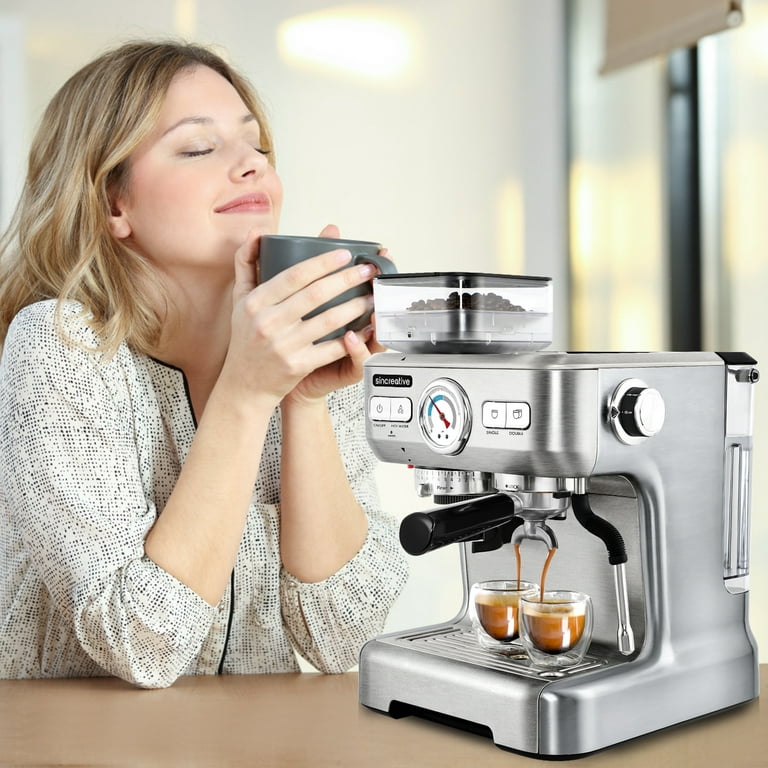 CASABREWS 20 Bar Espresso Machine with LCD Display, Cappuccino Maker 92 fl oz Water Tank, Silver