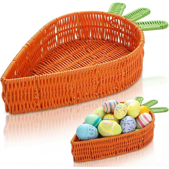Surpdew Easter Carrot Shaped Rattan Woven Basket 10.4 X 6.1 Inch Handwoven Storage Basket Wicker Bowls Food Serving Tray For Easter Egg Hunt Party Favors Fruit Candy Kitchen Table Decoration Red