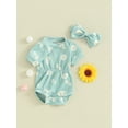 thumbnail image 3 of Bslissey Baby Girls Summer Romper Daisy Print Short Sleeve Jumpsuit Newborn Infant Cute Bodysuit with Bow Headband 3M 6M 9M 12M 18M, 3 of 9