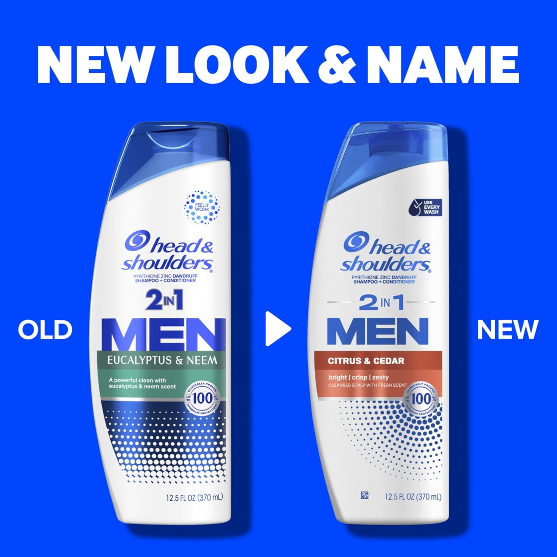 (6 pack) Head and Shoulders Mens 2 in 1 Dandruff Shampoo and Conditioner, Eucalyptus & Neem, 12.5 oz