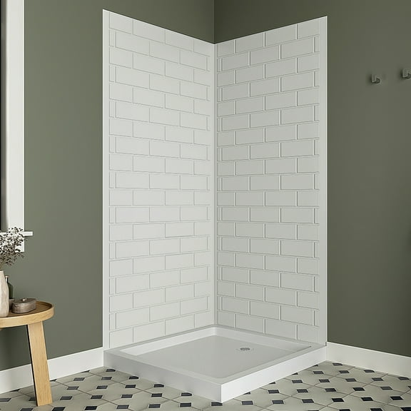 Streamline DSH-1020-88 36 in. L x 36 in. W x 76 in. H 2-Piece Glue-Up Corner Shower Wall Surround in White Tile Finish