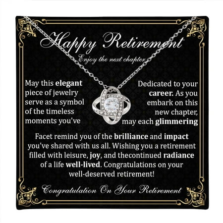 Happy Retirement Necklace, Retirement Women Necklace, Retirement Mom Aunt Friend, Retirement Necklace With Message Card For Teacher, White Gold Love Knot Necklace #1093, Gold Love Knot Necklace