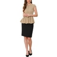 thumbnail image 2 of INSPIRE CHIC Women's Peplum Tops Cap Sleeve Round Neck Solid Color Blouses S Khaki, 2 of 6