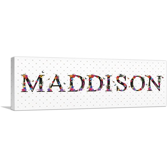 ARTCANVAS MADDISON Girls Name Room Decor Canvas Art Print - Size: 36" x 12" (0.75" Deep)