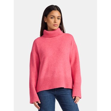 Time and Tru Women's Chunky Turtleneck Pullover Sweater with Long Sleeves, Mid-weight, Sizes XS-XXXL