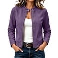thumbnail image 2 of Women's Faux Suede Coat tand Collar Full Zip Lightweight Jacket Slim Fit Casual Fall Spring Outerwear with Pockets, 2 of 9