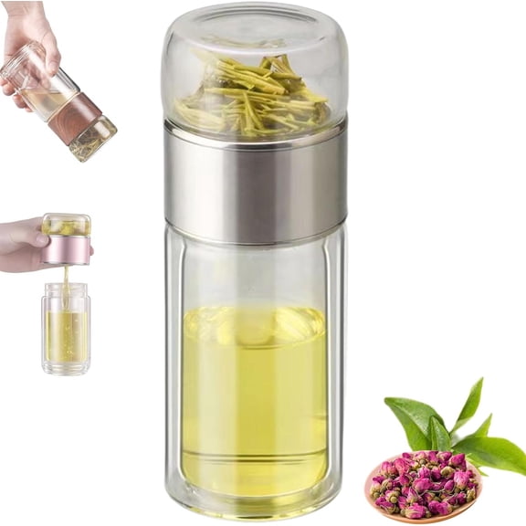 Alivefuser - Alivefuser Teapot, 3-in-1 Double-Wall Glass Teapot for Loose Leaf Tea with Strainer and Lid, Portable Tea Separator for Travel, Office, and Home Use