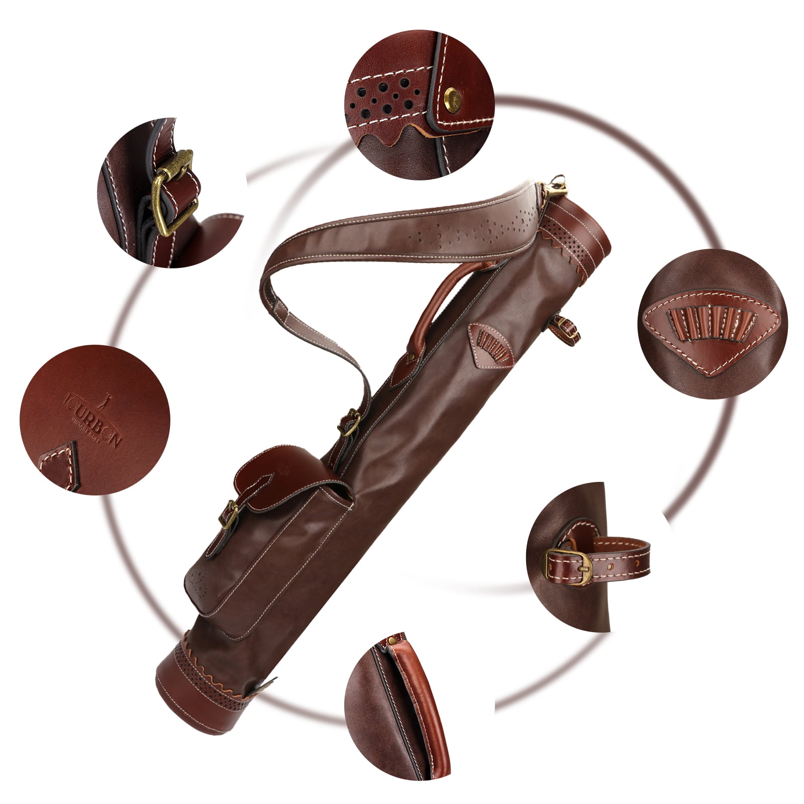 TOURBON Pencil Style Golf Clubs Carrier Microfiber Leather Sunday Bag Vintage Travel Bag for Driving Range Brown Outdoor