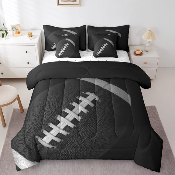 Erosebridal Rugby Football Bed in a Bag Twin size, Sports Player Bedding Twin Size, Teenager Adult Reversible Comforter Sets with Sheets, Lightweight Room Decorative, 7pcs