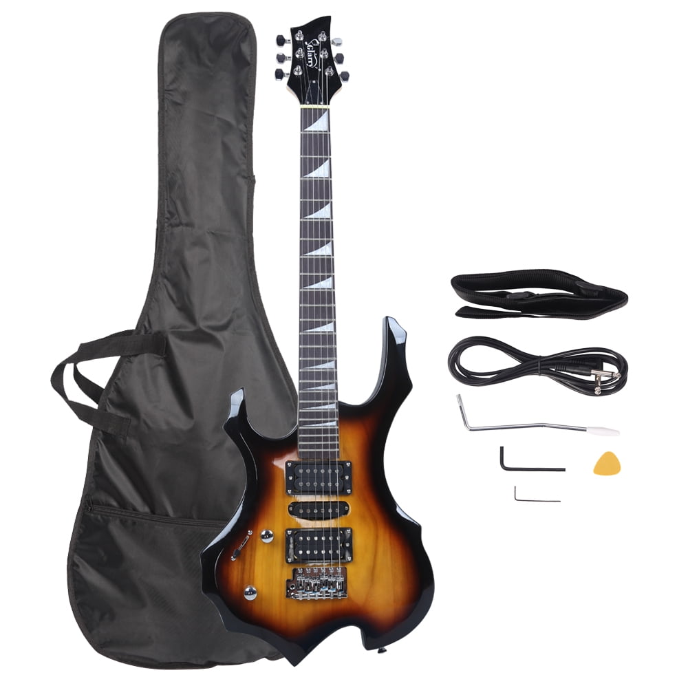 Lowestbest Flame Left Hand Electric Guitar with HSH Pickup Shaped Electric Guitar Pack Strap Picks Shake Cable Wrench Tool, Sunset Color Lowestbest Flame Left Hand Electric Guitar with HSH Pickup Shaped Electric Guitar Pack Strap Picks Shake Cable Wrench Tool, Sunset Color
