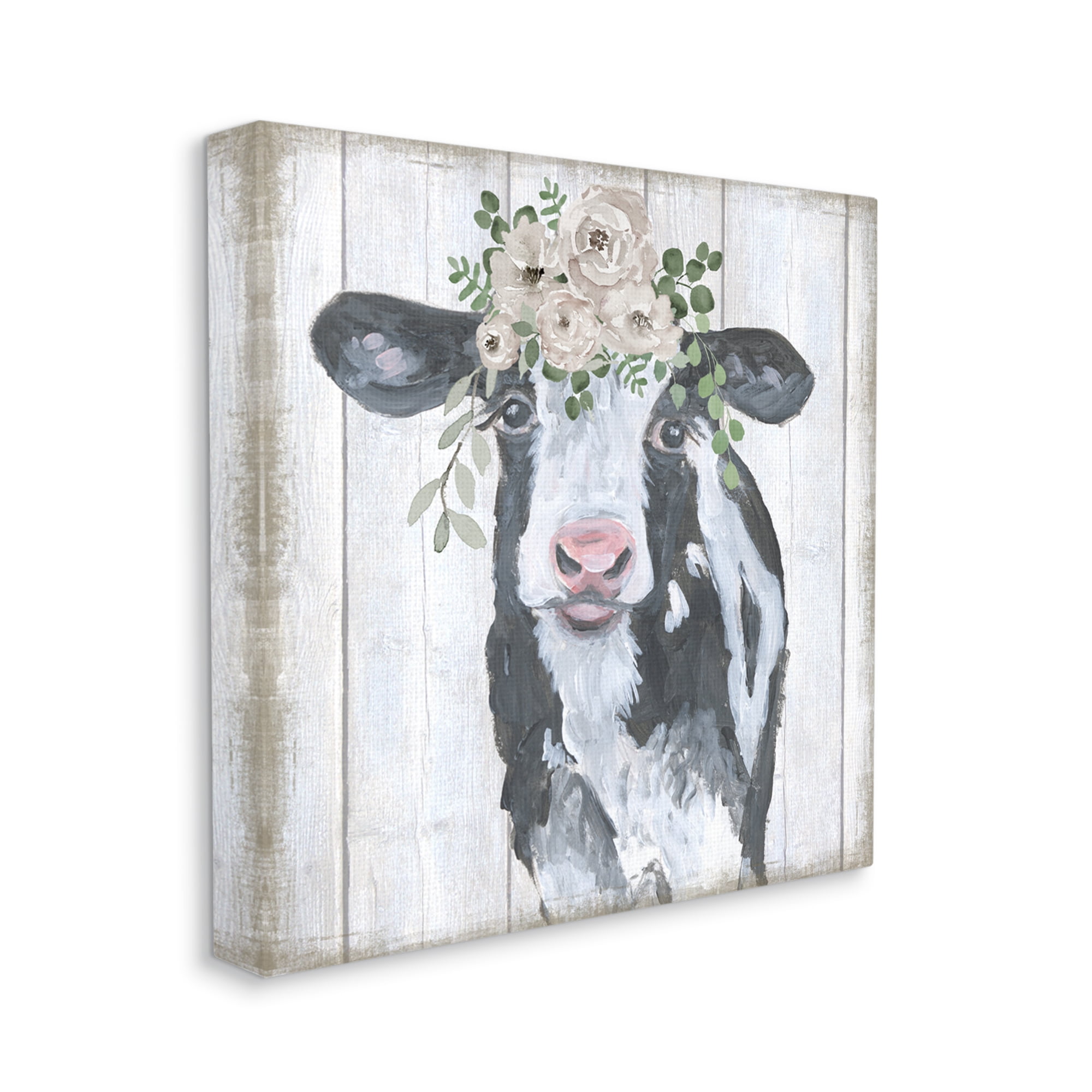 Stupell Industries Cow with Rose Garland Animals & Insects Painting Gallery Wrapped Canvas Print Wall Art, 30 x 30