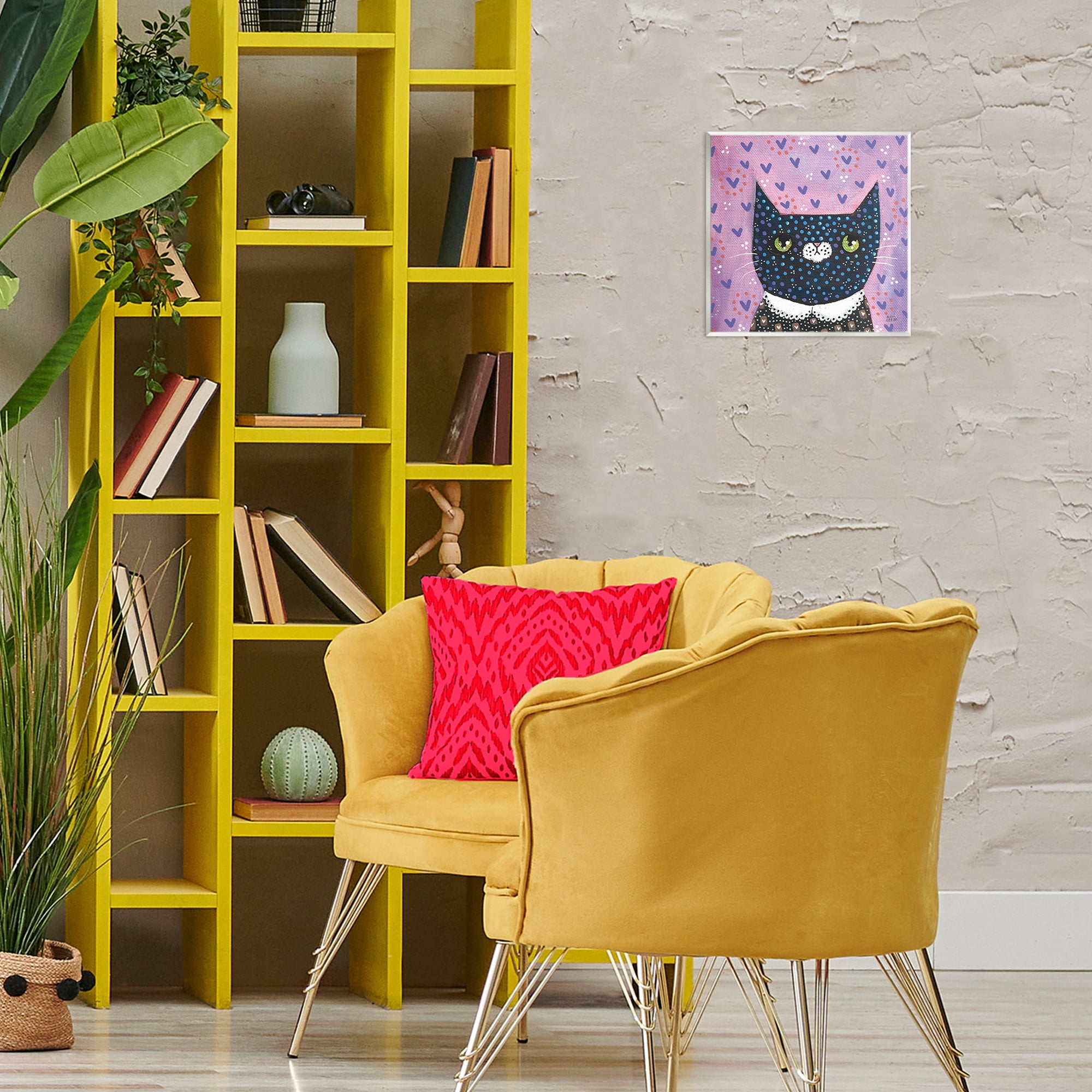 Stupell Industries Whimsical Patterned Cat Animals & Insects Painting Unframed Art Print Wall Art, 12 x 12