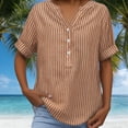 thumbnail image 5 of Junur Linen Shirts for Women V Neck Short Sleeve Cotton Tops Striped Linen Button Down Casual Dressy Shirt for Summer 2026, 5 of 7