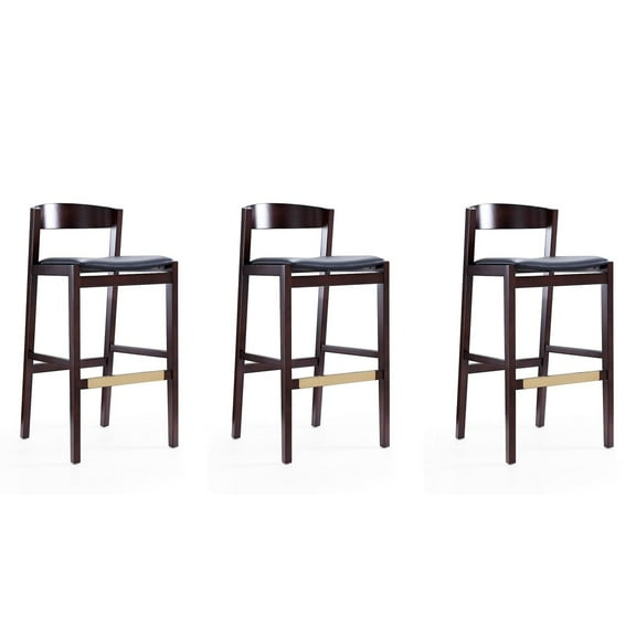 Manhattan Comfort Klismos 30.5" Faux Leather Barstool in Black (Set of 3)