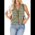 thumbnail image 3 of Suéter de Punto A Crochet para Mujer, Sin Mangas, con Cuello en V y Lazo Frontal, A Rayas, Estilo , para Verano 2025 Verde S, 3 of 9