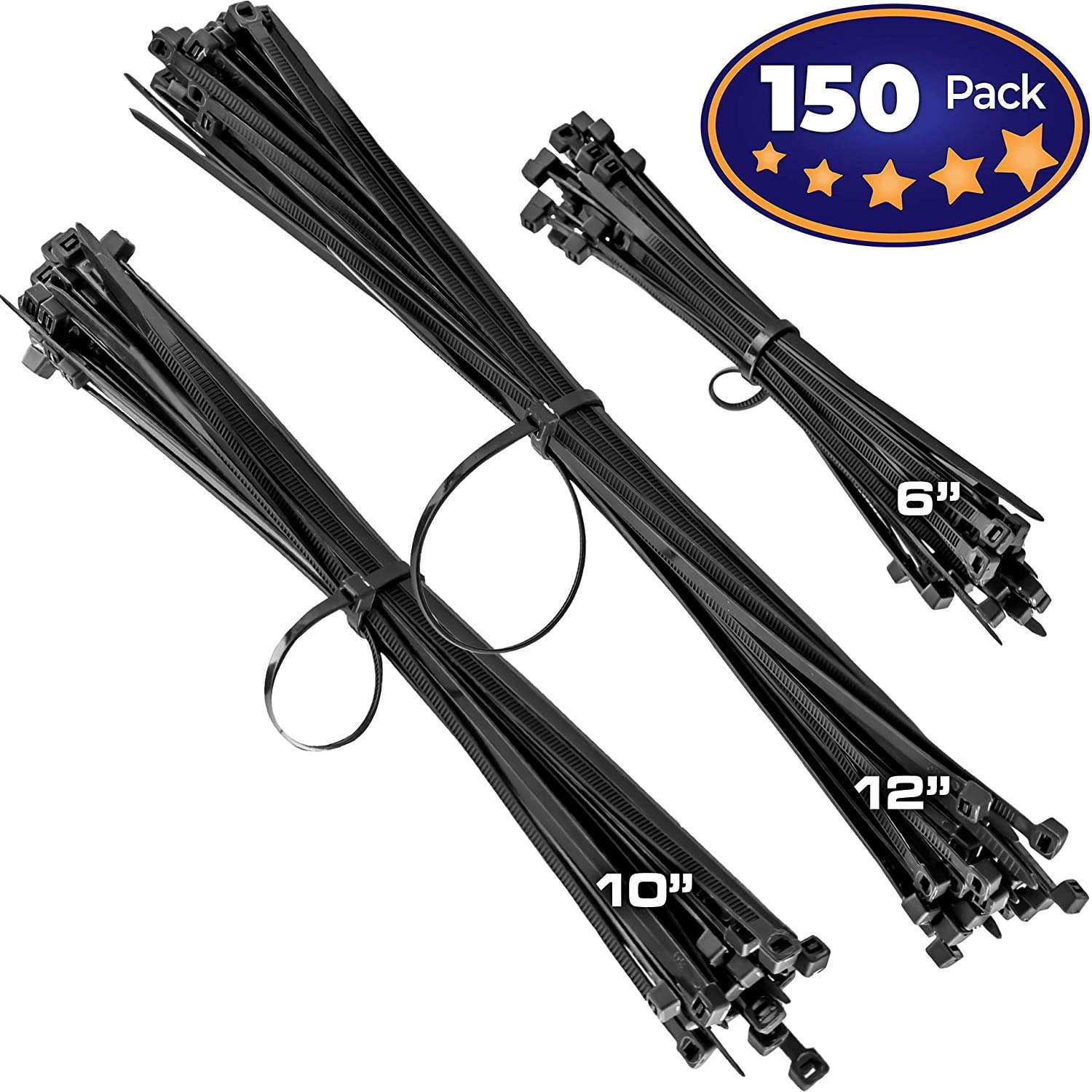 200 PCS BLACK 12" inch Network Cable Cord Wire Tie Strap 52 Lb Zip Nylon USA 