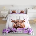 thumbnail image 2 of Feelyou Highland Cow Bedding Comforter Set, Dreamy Purple Rose Flower Twin Comforter Sets, Rustic Animal Reversible Bedding Set, Breathable Home Decor, 2pcs, 2 of 8