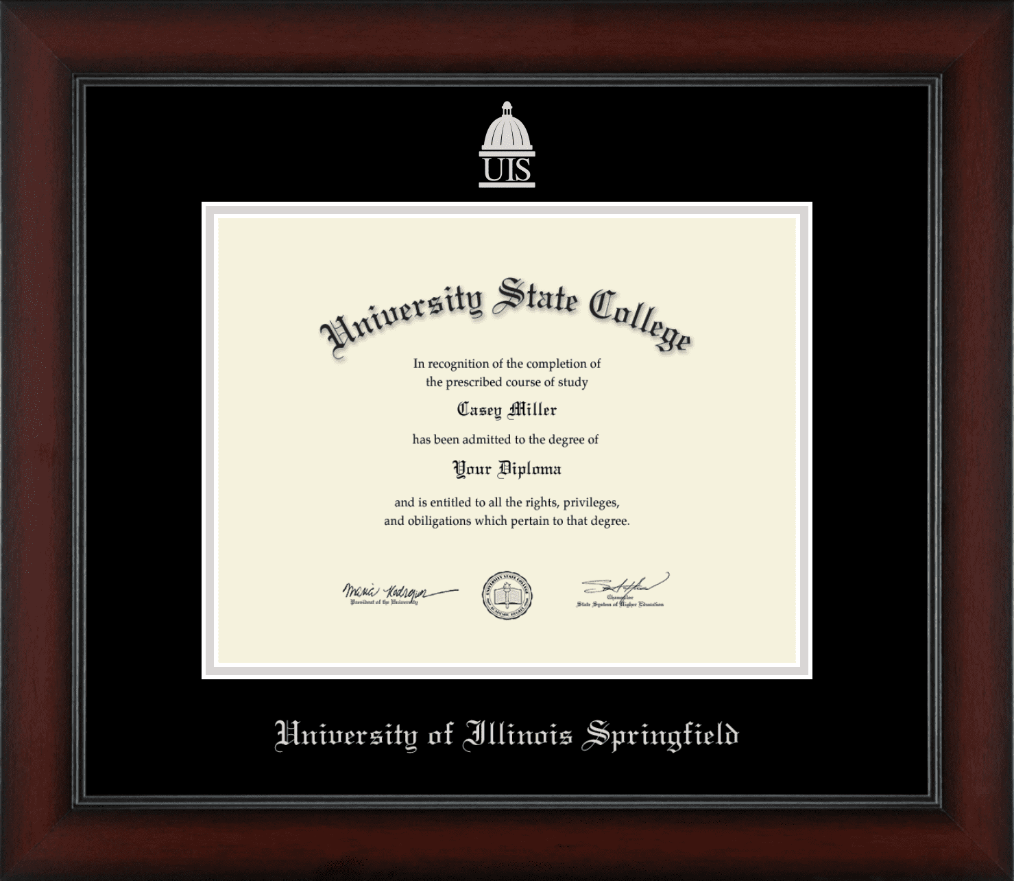 University of Illinois Springfield Diploma Frame, Document Size 11" x 8.5"