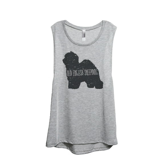 Thread Tank Old English Sheepdog Dog Silhouette Women's Sleeveless Muscle Tank Top Sport Grey Small