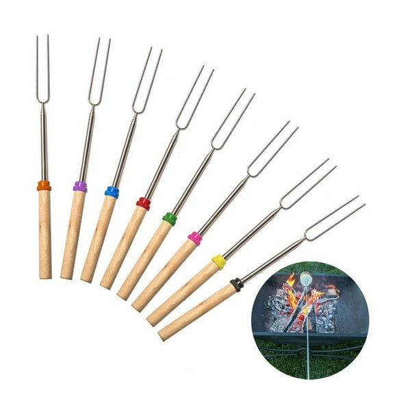 Marshmallow Roasting Sticks, Skewers Telescoping Forks Multicolored , Set of 8 Sticks for Fire Pit & Hot Dog Forks - Camping, Campfire