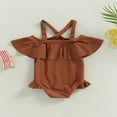 thumbnail image 3 of EIMELI Toddler Baby Girls One-Piece Solid Color Swimsuit Off Shoulder Sleeveless Ruffle Bathing Suit, 3 of 6