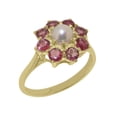 thumbnail image 1 of LBG British Made 9k Yellow Gold ring with Cultured Pearl & Pink Tourmaline Womens Statement Ring - 33 size options - Size 11, 1 of 6