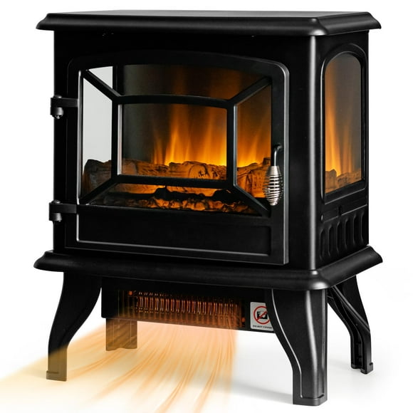 Giantex Electric Fireplace Stove, Freestanding Fireplace Heater w/Realistic Flame Effect & Adjustable Thermostat, Compact Stove Heater w/Overheating Safety Protection, CSA Certified